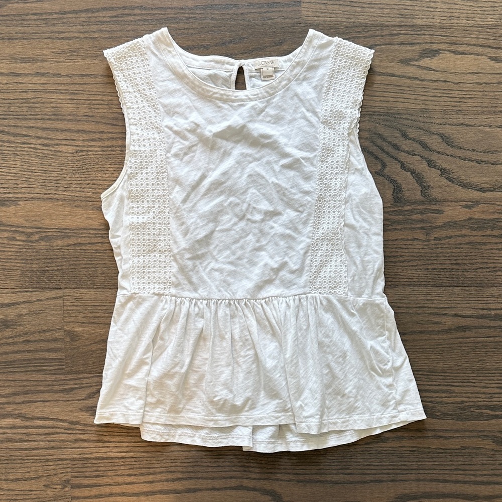 J. Crew White Sleeveless Blouse with Crochet Details